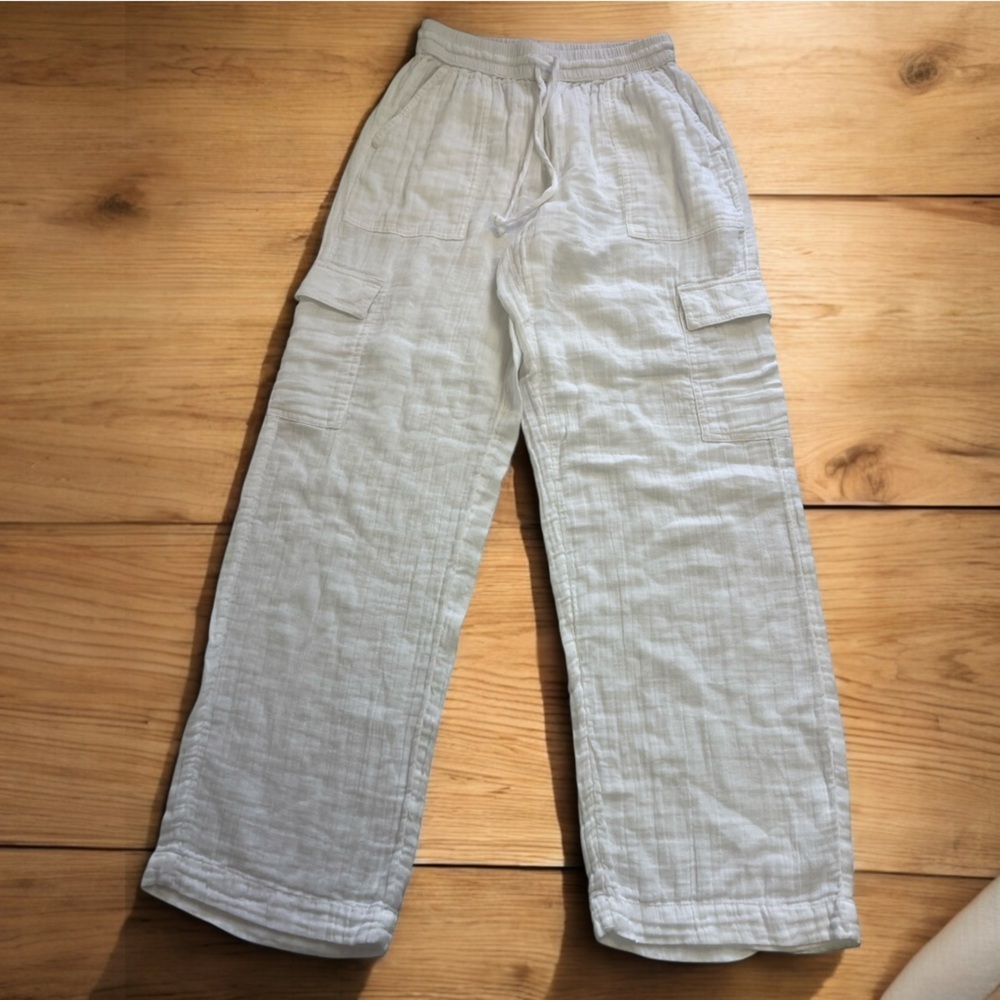 Aeropostale White Gauze Wide Leg Cargo Pants Coastal Beach Lightweight Small - Picture 4 of 14